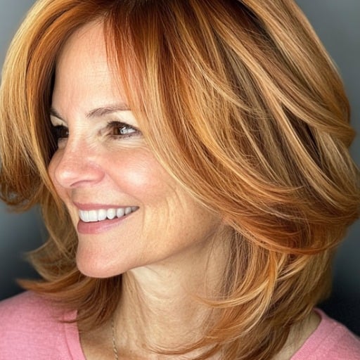 How to style shoulder length hair with bangs over 50 for different hair textures?