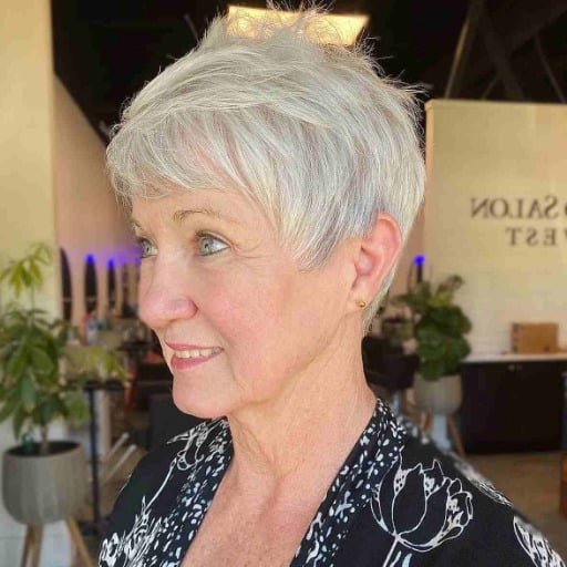 What are some styling pixie cuts for older ladies with fine hair over 60?
