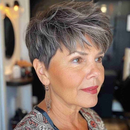 How to maintain women short hair edgy over 50?
