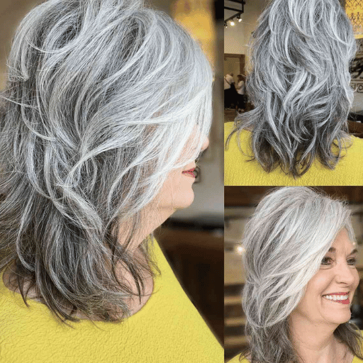 Layered Long Gray Hair over 60