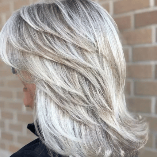 Layered Long Gray Hair over 60