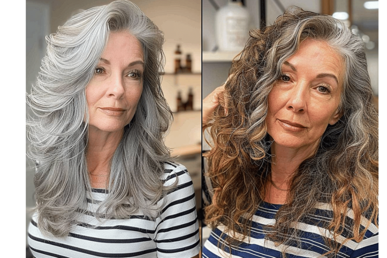 Layered Long Gray Hair over 60
