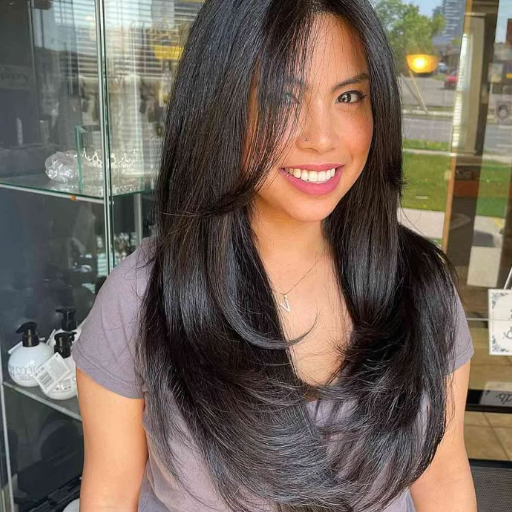 layered hair with bangs